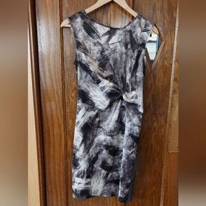 Simply Vera Wang Sleeveless Ruched Waist Brown Abstract Dress SMALL